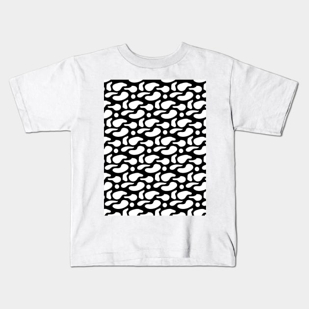 Black and white abstract pattern Kids T-Shirt by Spinkly